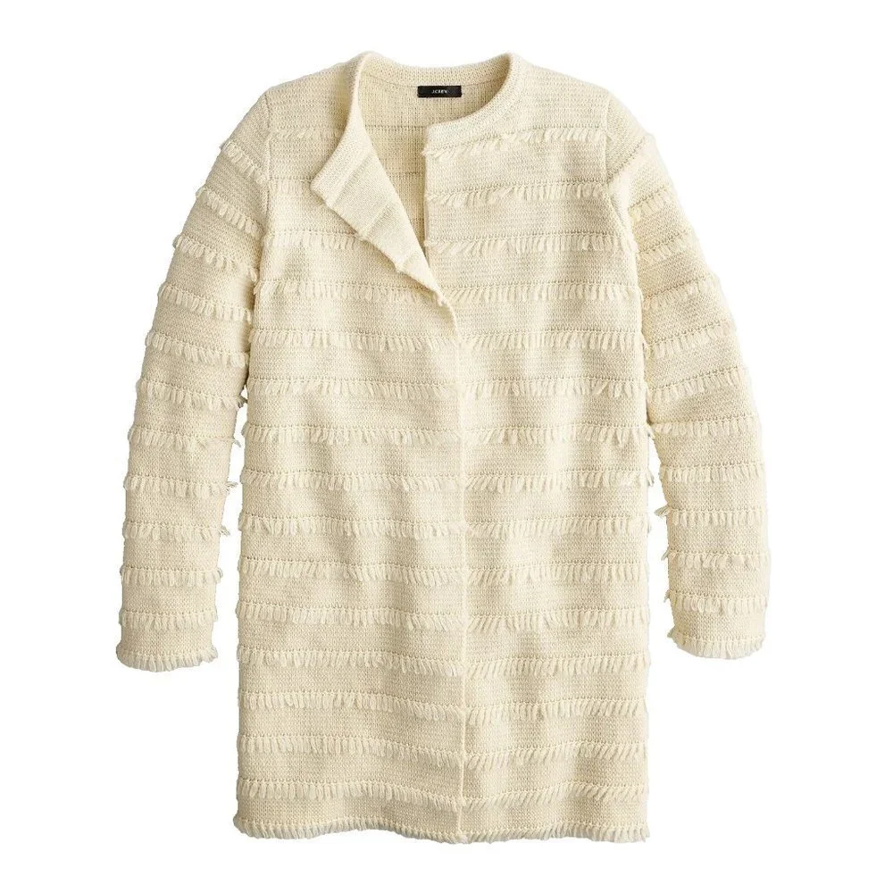 NWT J.Crew Juliette in Muslin Collarless Sweater-blazer with Fringe Stripe S